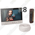 Комплект видеодомофона на 8 квартир из восьми видеомониторов V90RM и вызывной панели JSB-V088K
